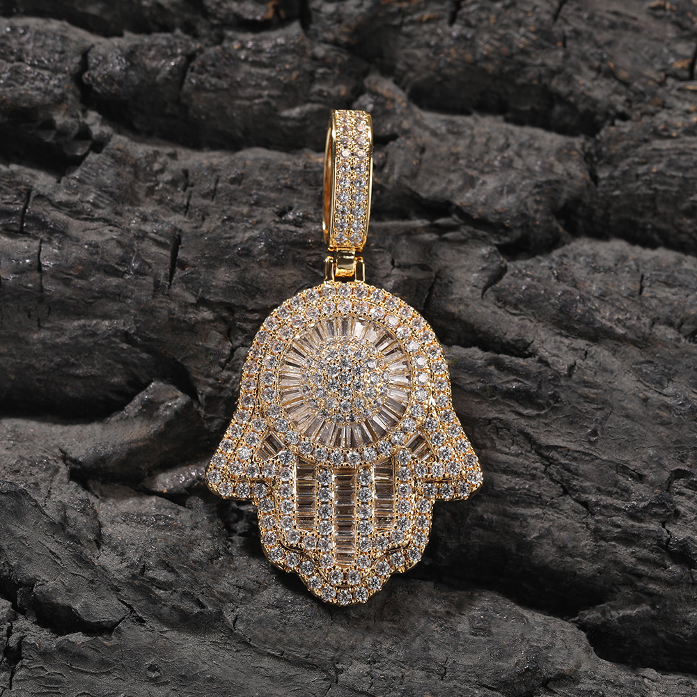 Hip Hop Vintage Hand Pendant Necklace Full 5A Zircon Gold Plated Women Men Jewelry Gift