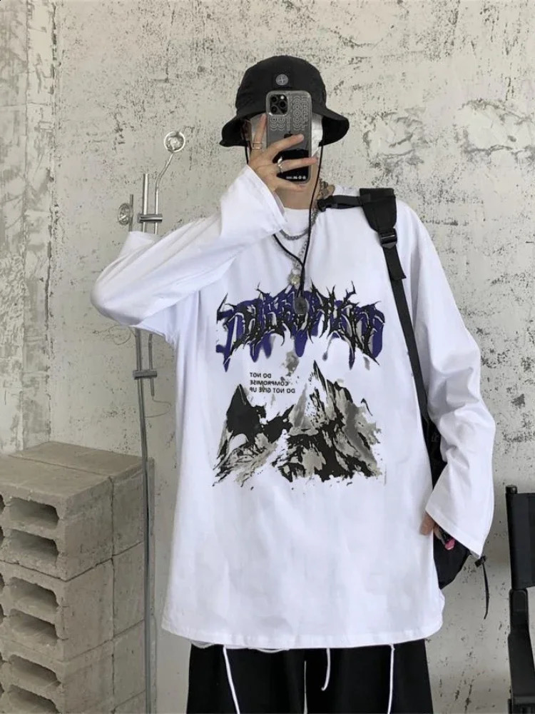 Mens T-shirt summer anime Korean clothing retro long sleeved T-shirt autumn streetwear graphic T-shirt y2k mens T-shirt 250117