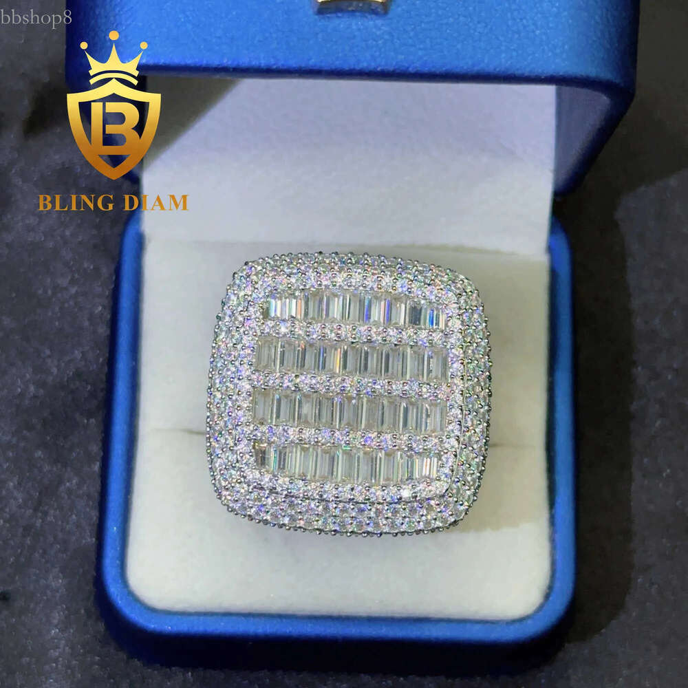 Hiphop Mens Pave Hip Hop Iced Out Cuban Ring Sier Rings Vvs Moissanite Dia Rapper Jewelry
