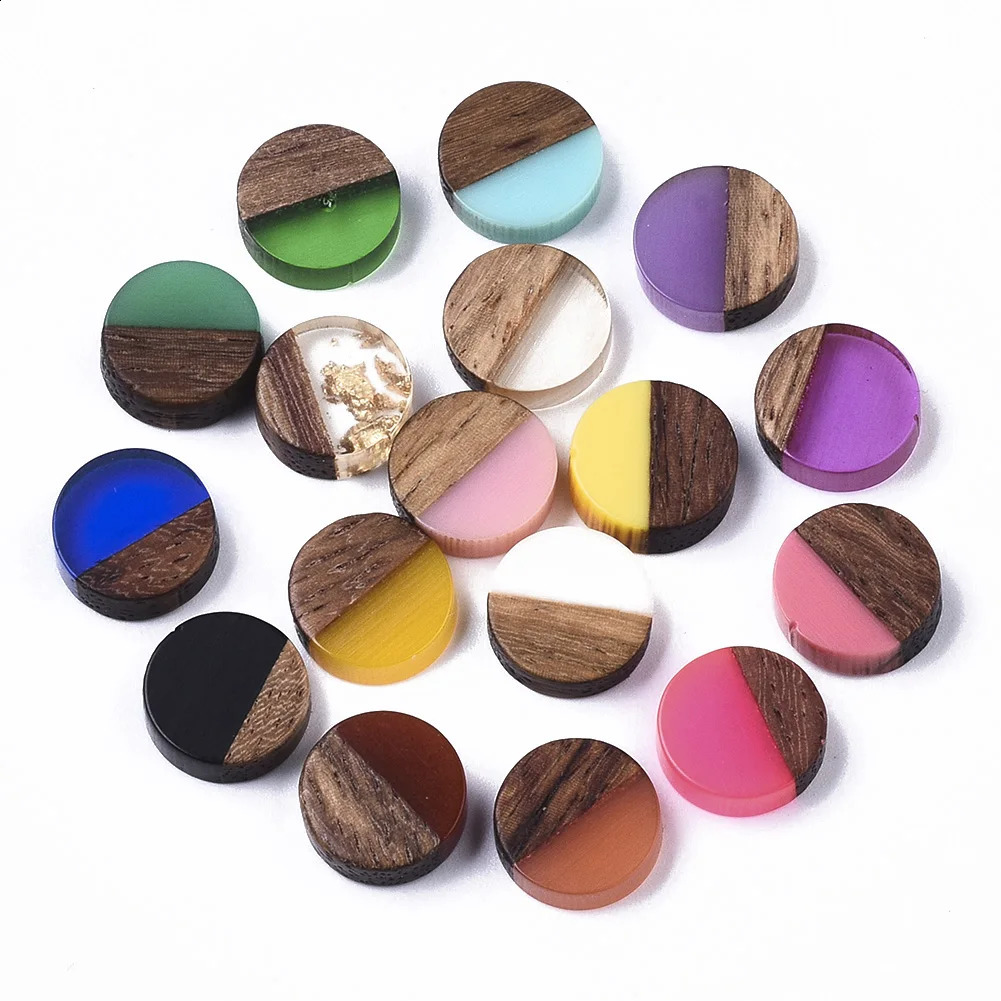 50Pcs 10mm Natural Wood Resin Cabochons Flat Back Cabochon Charm For Bracelet Earring DIY Craft Jewelry Making Accessories 250117