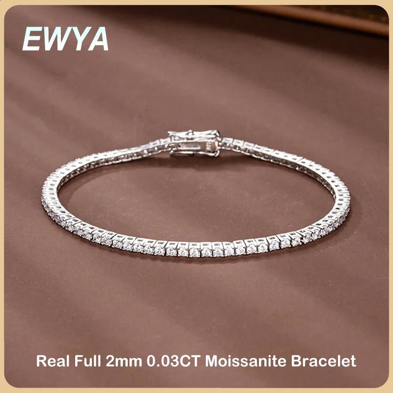 EWYA In Real D Color Full 2mm 0.03CT Tennis Bracelet For Women S925 Silver Plated 18K Diamond Link Bracelets Gift 250121