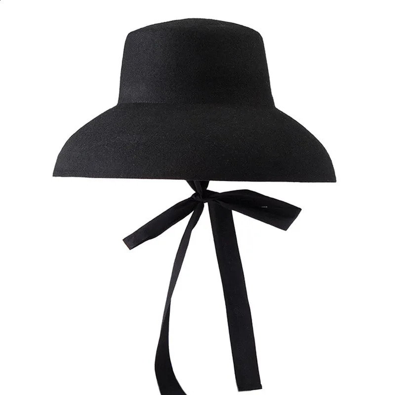 Retro Style Pure Wool Hat Wide Brim Winter Fedoras Women Ladies Band Lacing Cloche for Cocktail Wedding Party Church Stage 250118