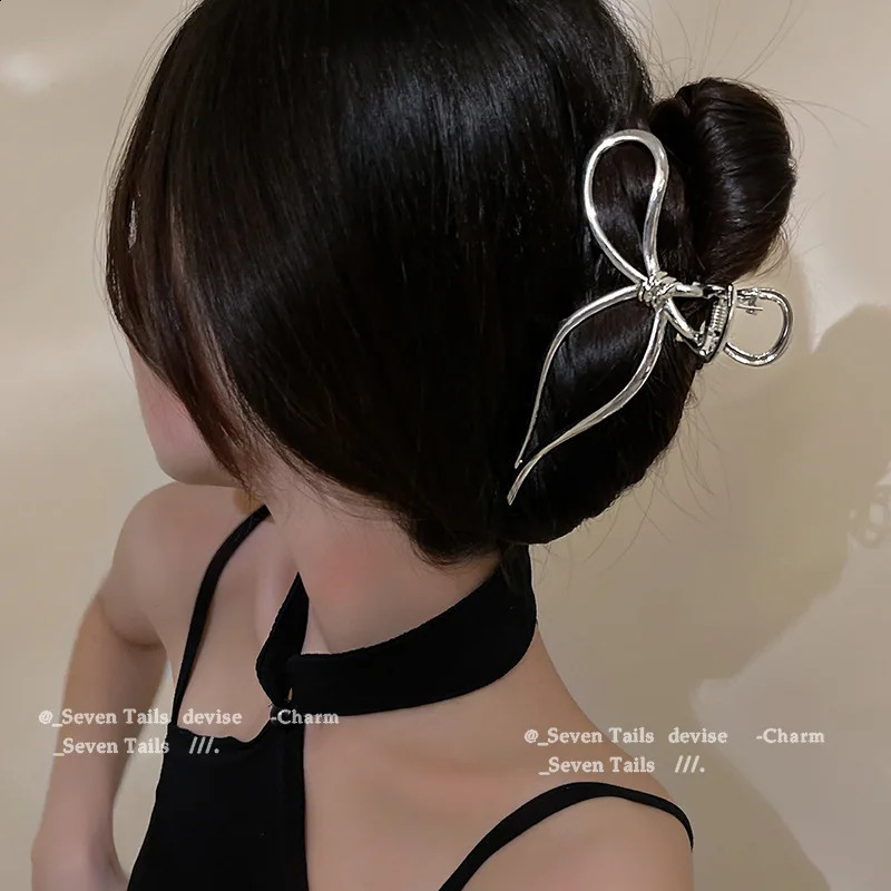 Bow style back head women grab clip large metal hair grab shark clip hair Korean headdress 250120