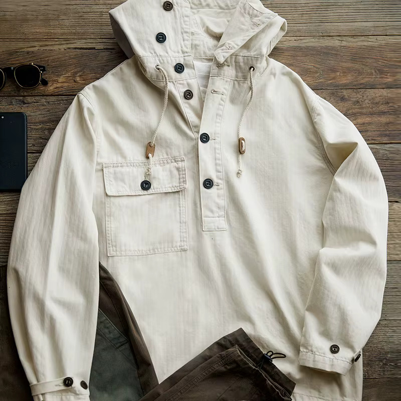 Maden American Retro Beige White Deck Suit Severe Weather Coat Charge Sweater Hoodie Men's Autumn
