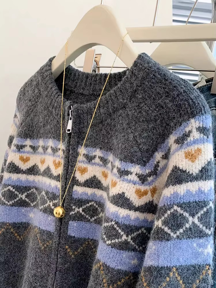 Women Knitted 2024 Winter New Lazy Style Round Neck Long Sleeve Cardigan Single Breasted Button Sweater Coat