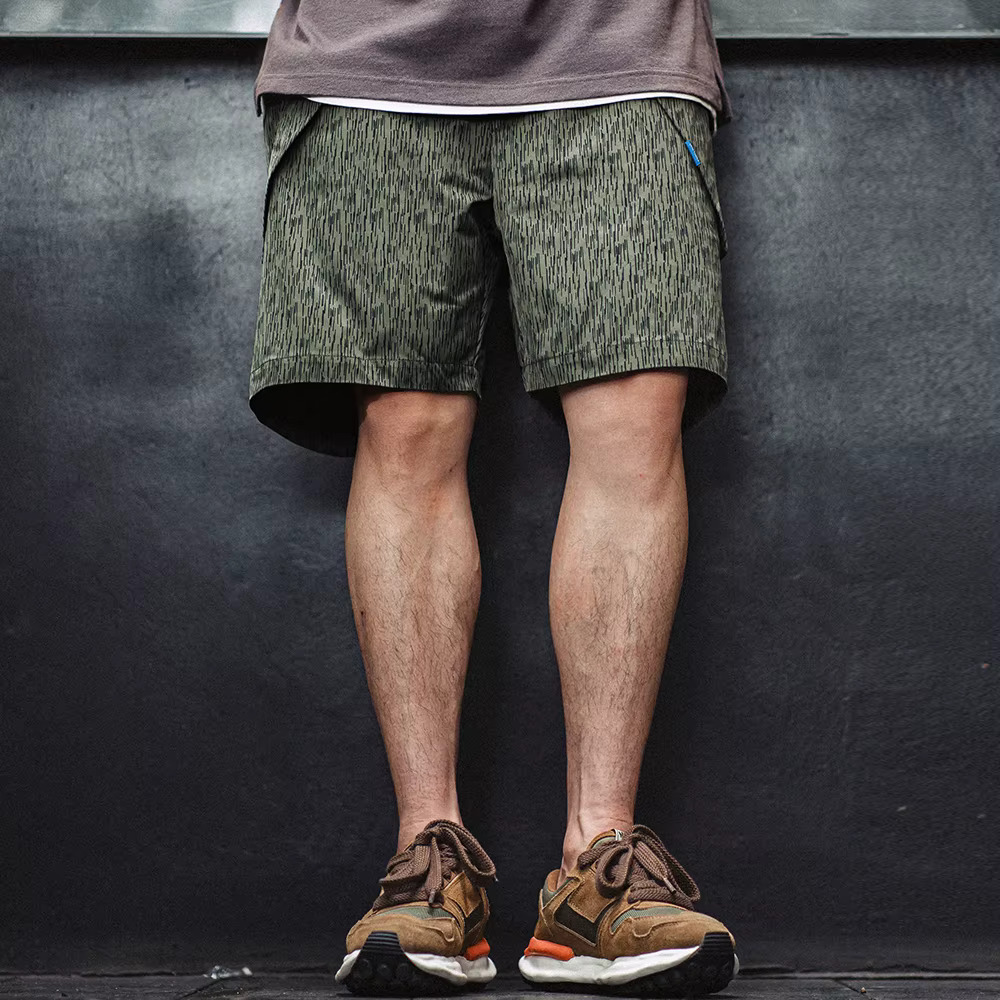 Maden Retro Raindrop Camouflage Printed Shorts Functional Style Straight Five-Point Casual Pants For Men's Summer