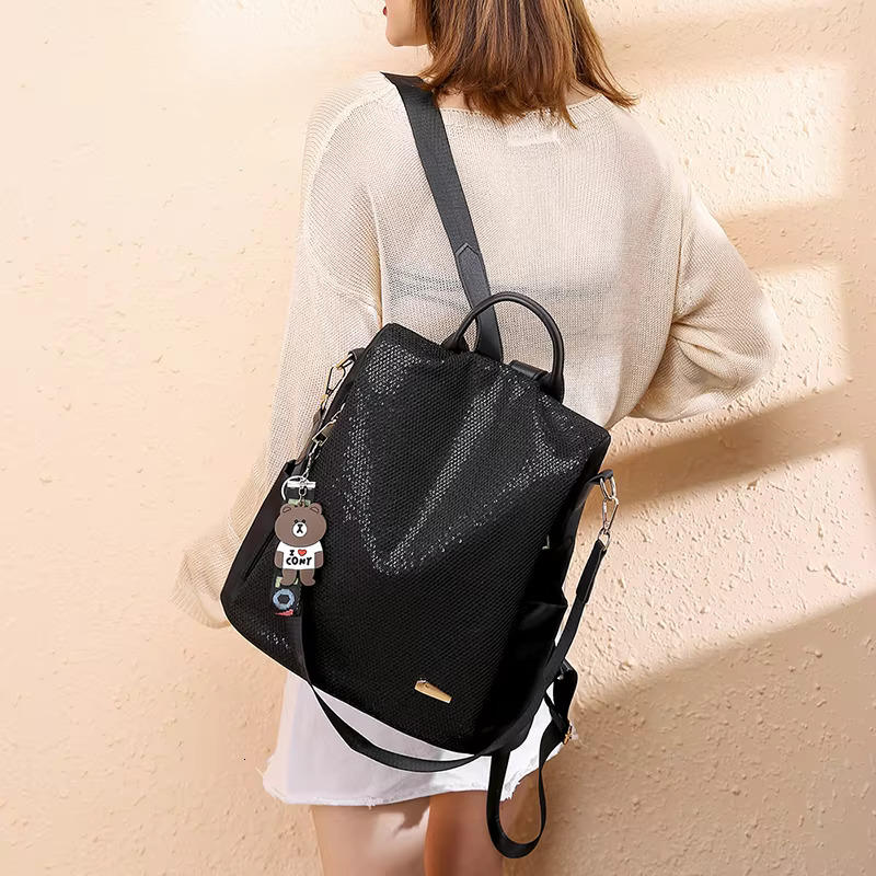 Capacity Women Oxford Cloth Backpacks High Quality Sequin Grid School For Teenage Girls Ladies Bagpack Travel Shoulder Bag