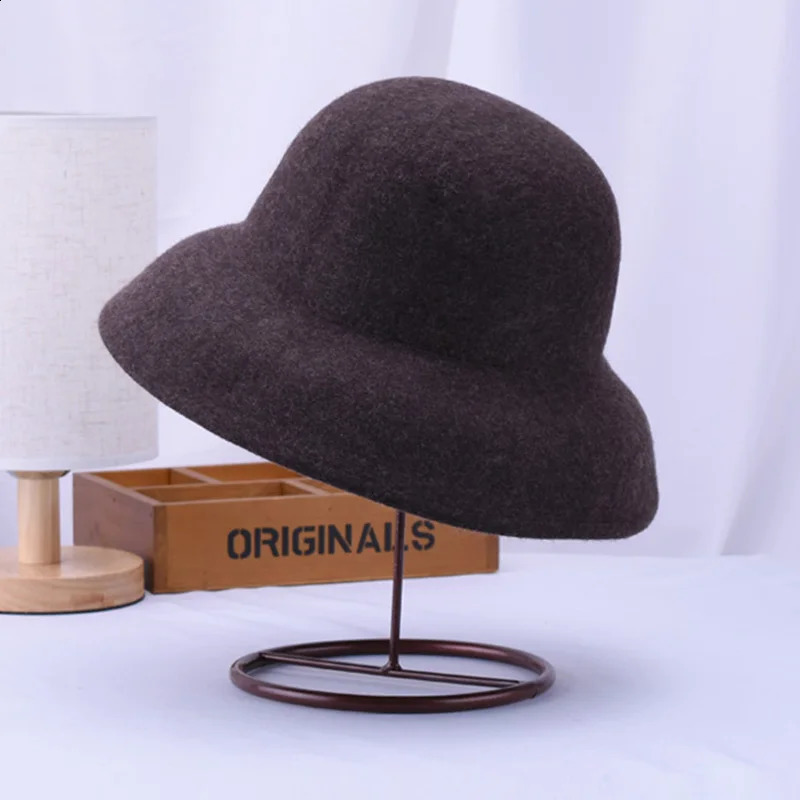 Wool Felt Hat Floppy Wide Brim Winter for Women Fedora Plain Ladies Dress Church Cloche Bucket Bowler Crushable 250118