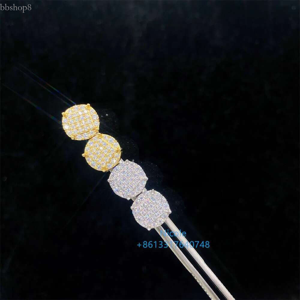 Iced Out Hip Hop Round Shape Vvs Moissanite Stud Earrings Sterg Sier Men and Women