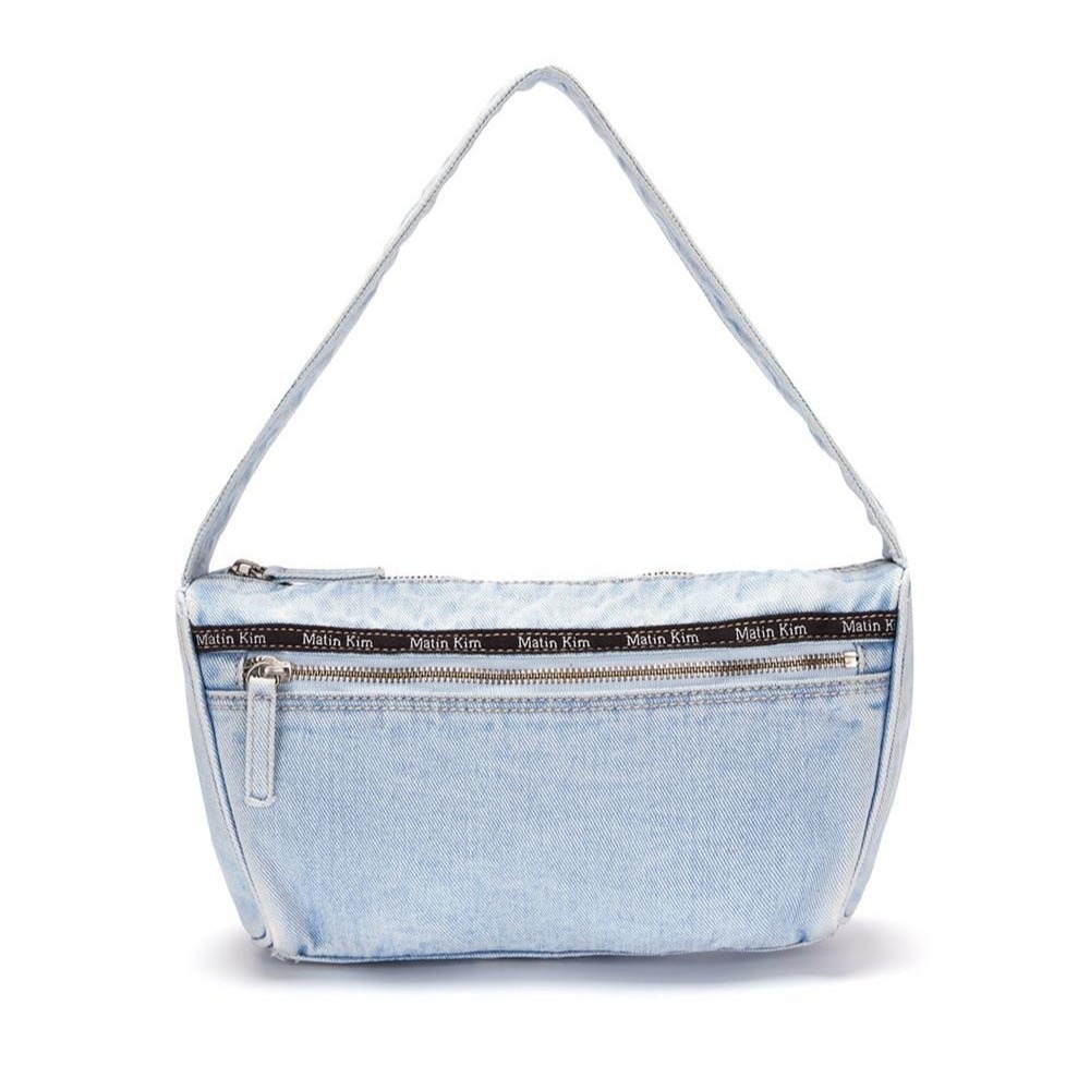 Jin Chen's same Korean niche Matin Kim embroidered denim baguette bag, versatile commuting single shoulder handbag