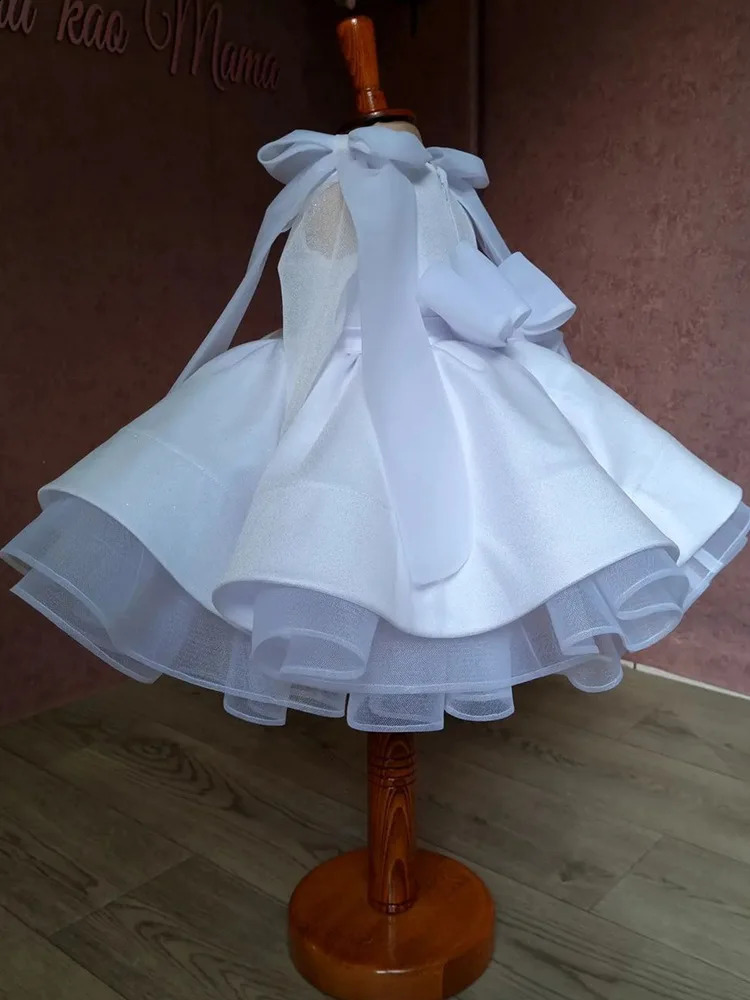 White Flower Girl Dress For Wedding Knee Length Long Sleeves Princess Kids Birthday Party First Holy Communion Baby Ball Gown 250115