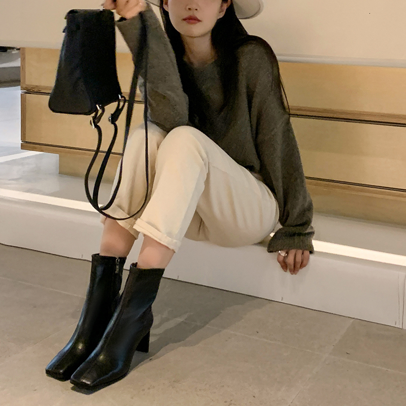JOZHAMTA Size 34-40 Real Leather Ankle Boots For Women Stone Block High Heels Shoes Winter 2025 Ins Fashion Office Lady Dress
