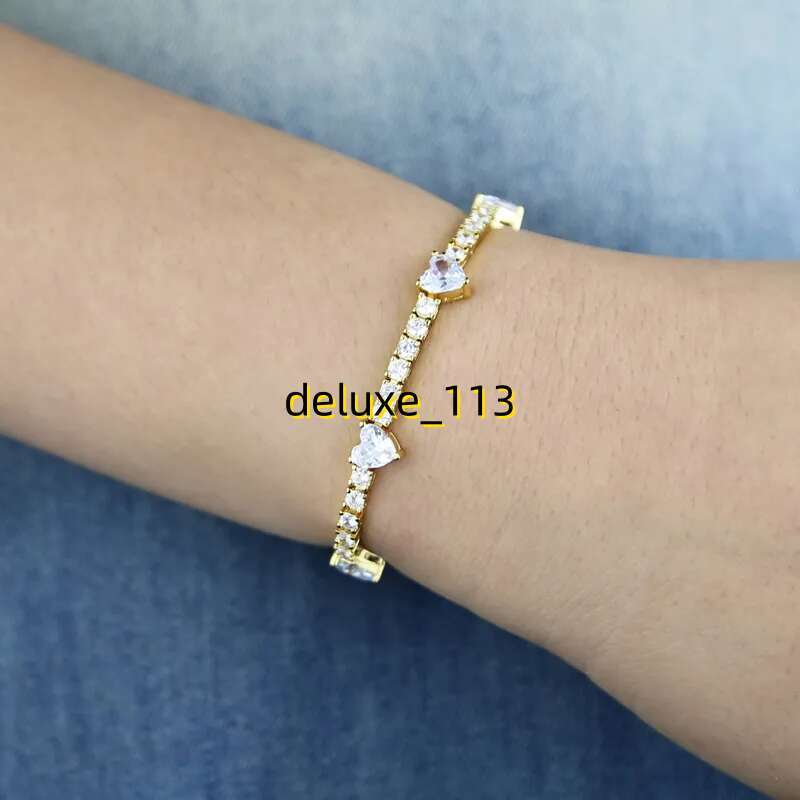 New Arrival 6mm Mini Heart Love with 2.5mm Round Moissanite Tennis Chain Bangle Elegant Bracelet Hip Hop Paved Cubic Moissanite Women Party Gift Whole