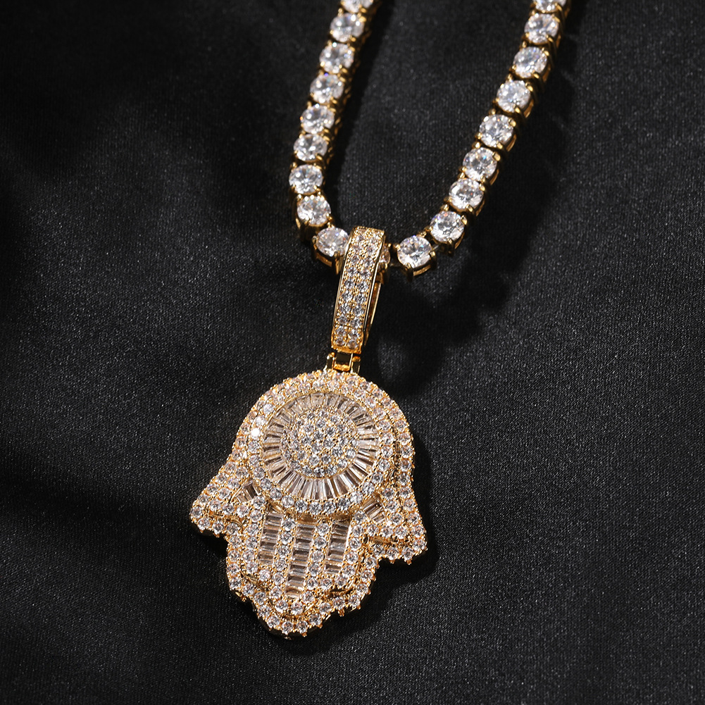 Hip Hop Vintage Hand Pendant Necklace Full 5A Zircon Gold Plated Women Men Jewelry Gift