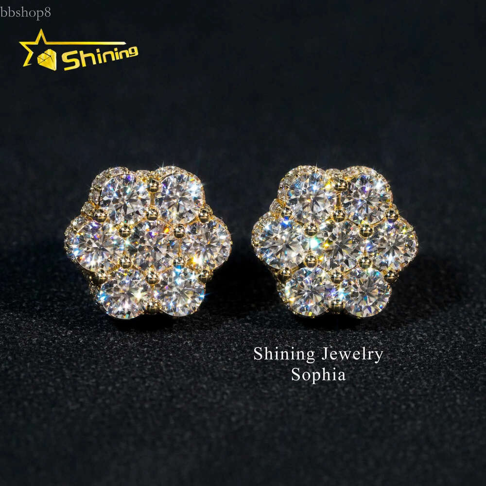 Top sell wer design 10K solid yellow gold iced out vvs moissanite stud earrings hip hop earring