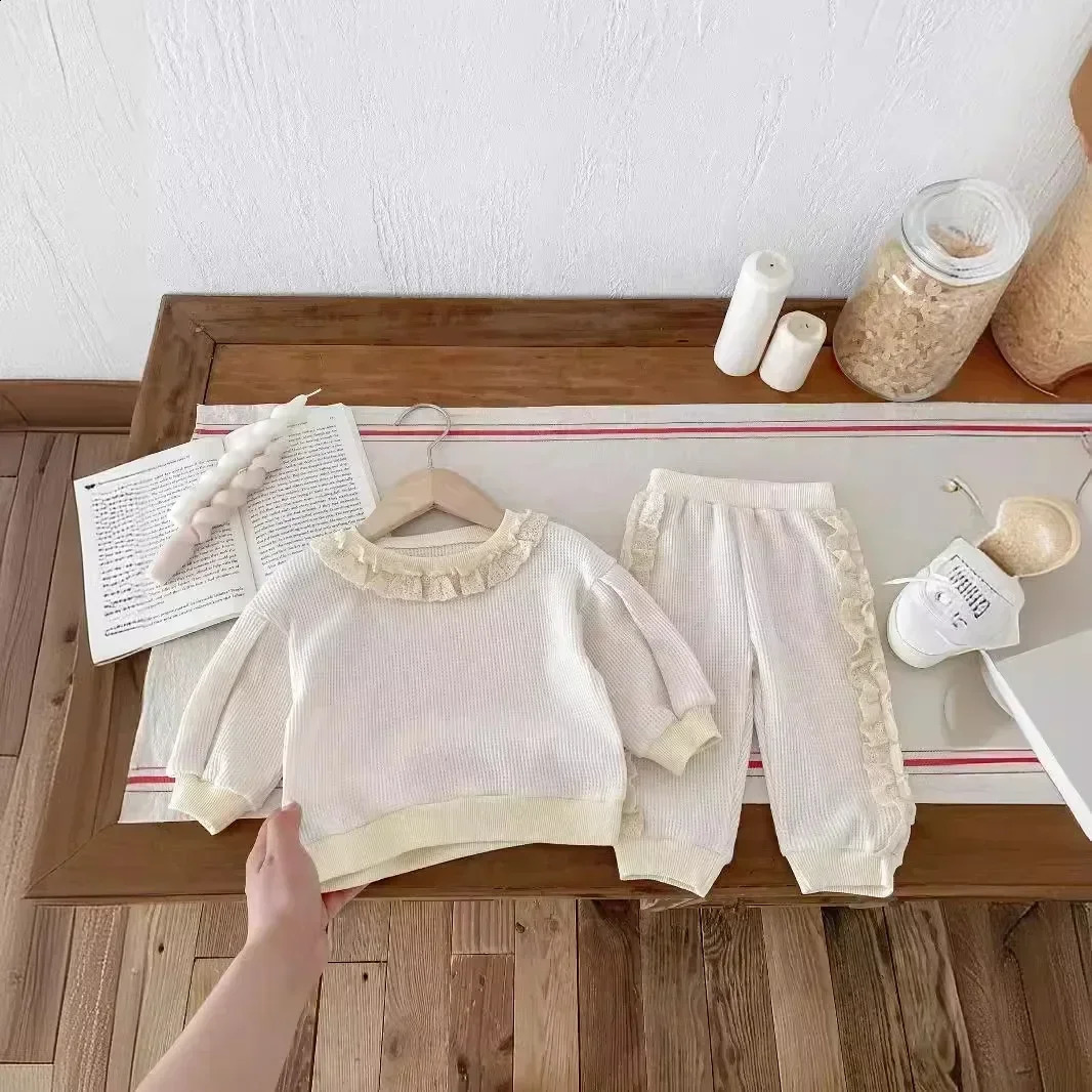 4114 Baby Clothing Set Autumn Sweet Suit Lace Collar SweaterPants Korean Girl Casual Loose 2piece 250117