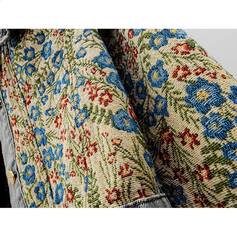 Spring Autumn Jacquard Embroidery Peter Pan Collar Denim Jacket Women Loose Short Cowboy Outerwear Casual Jeans Female 250113