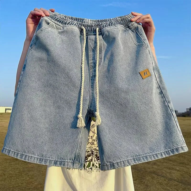 Men Basic Loose Outdoor Sports Casual Shorts Male Daily Knee Lenght Denim Short Pants Straight Wide Leg Wash Summer Jeans 250110