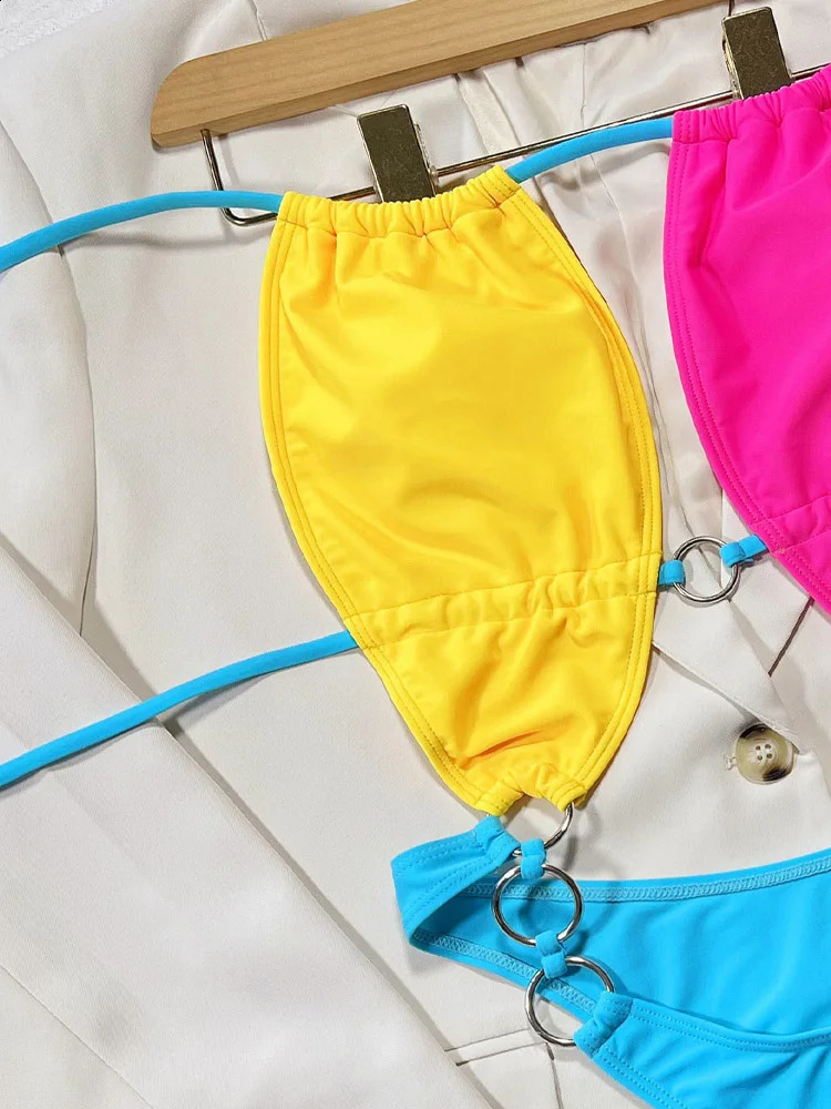 Vigorashely Sexy Solid Patchwork Swimwear Women Halter Push UP One Piece Swimsuit Monokini Hollow High Cut Bathing Suit 250117