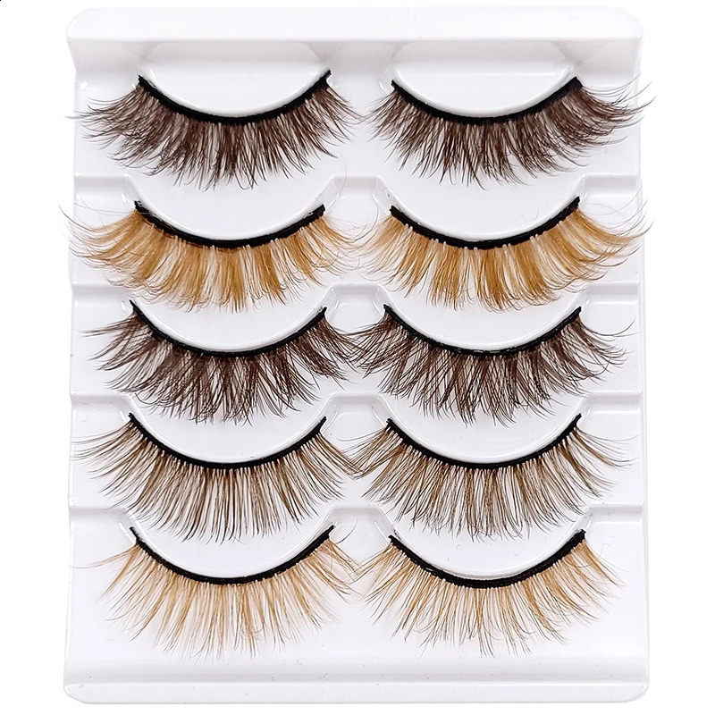 kekelala 5 Pairs Mix Fake Brown Strip Eyelashes Wholesale Blonde False Colored Eye Lash Extension Long Natural Faux Mink Cils 250110