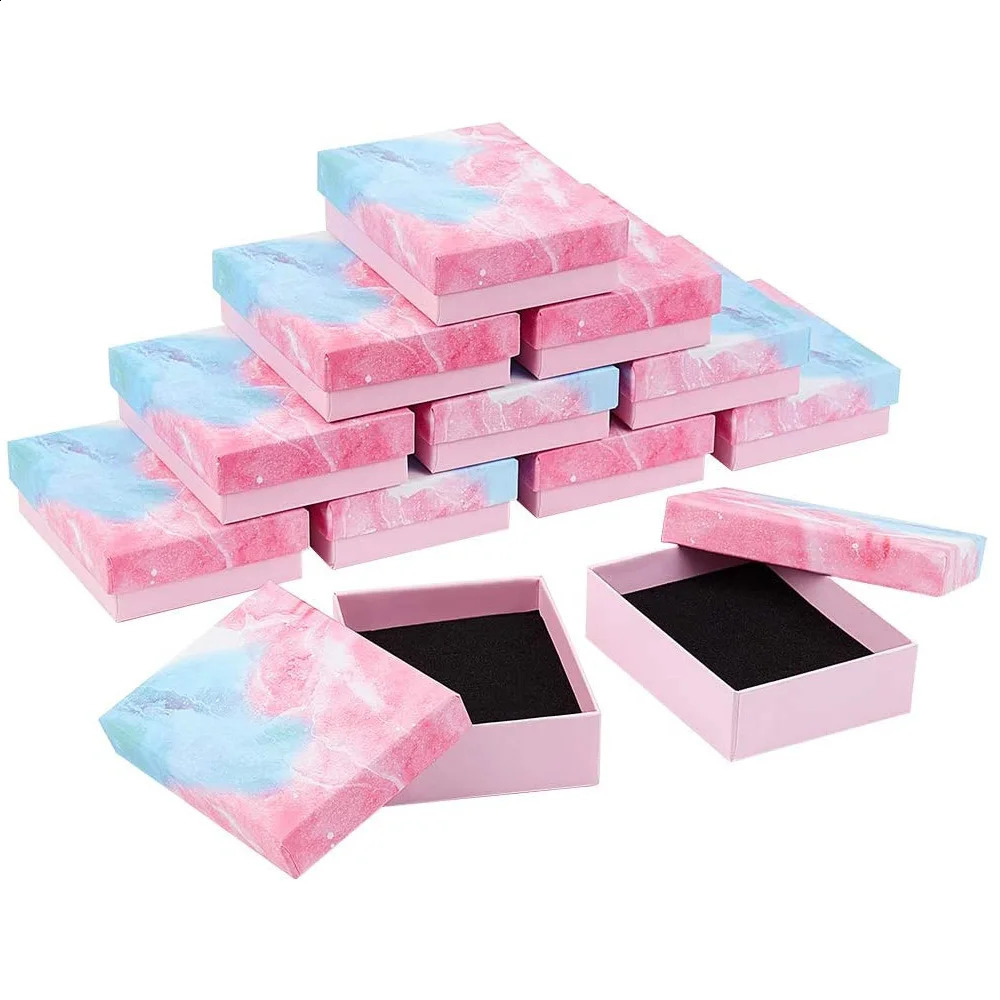Cardboard Jewelry Box Gift Cardboard Boxes for Ring Necklace Earring Jewelry Gifts Packaging with Black Sponge Inside 18pc/24pc 250117