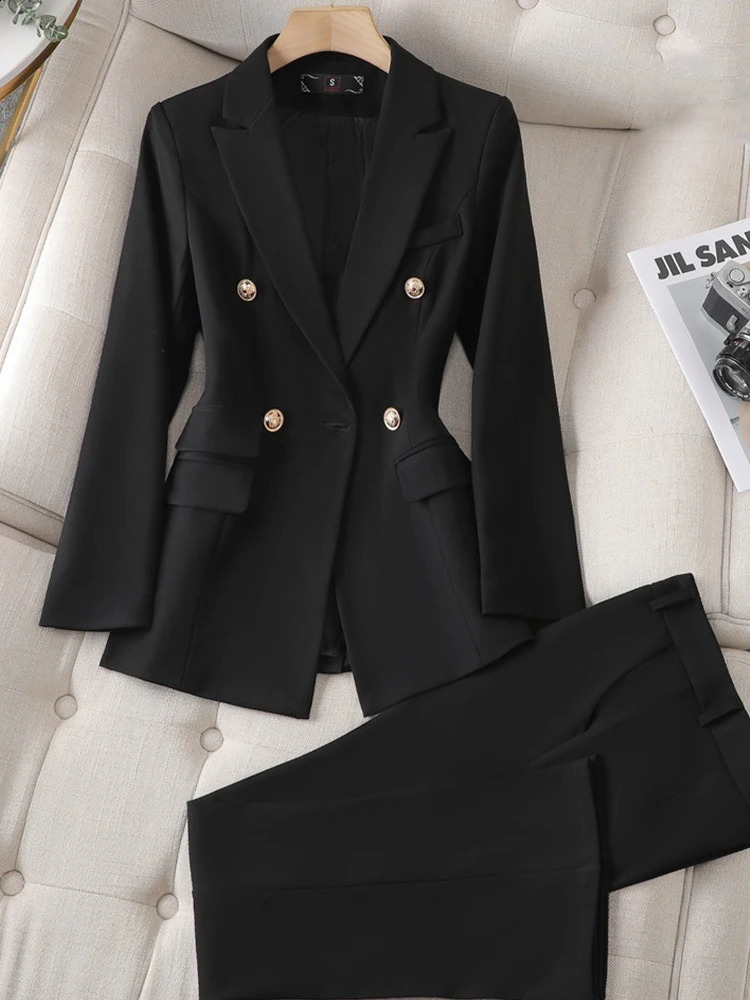 Yitimuceng Women Slim Fit Double breasted Top and Pants Set Elegant Office Fashion Coat 2 piece 250114Z