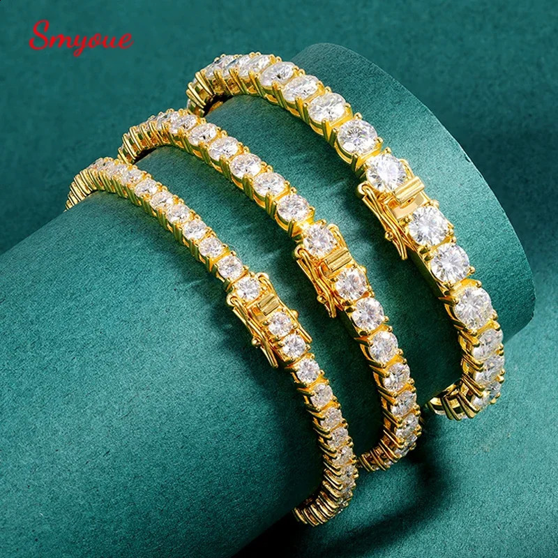 Smyoue 18k Gold Plated Tennis Bracelet for Women 3/4/5mm Classic S925 Sterling Silver Certified Bracelet for Men GRA 250121