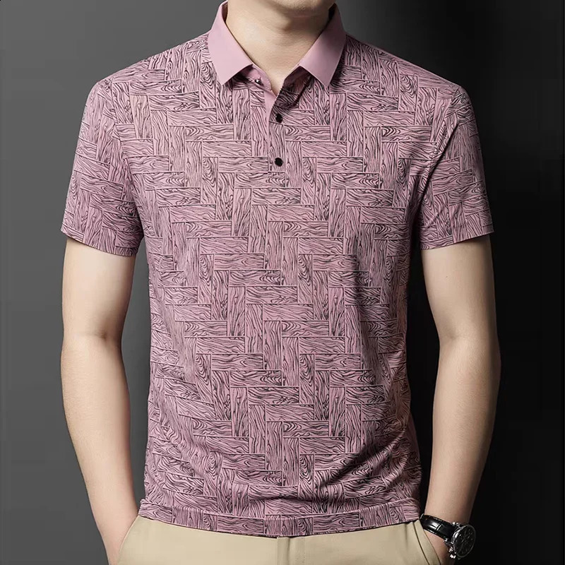 Summer Fashion Smart Casual Versatile Quick Drying Short Sleeve Polo Shirt Mens Lapel Button Patchwork Print Loose Thin Top 250118