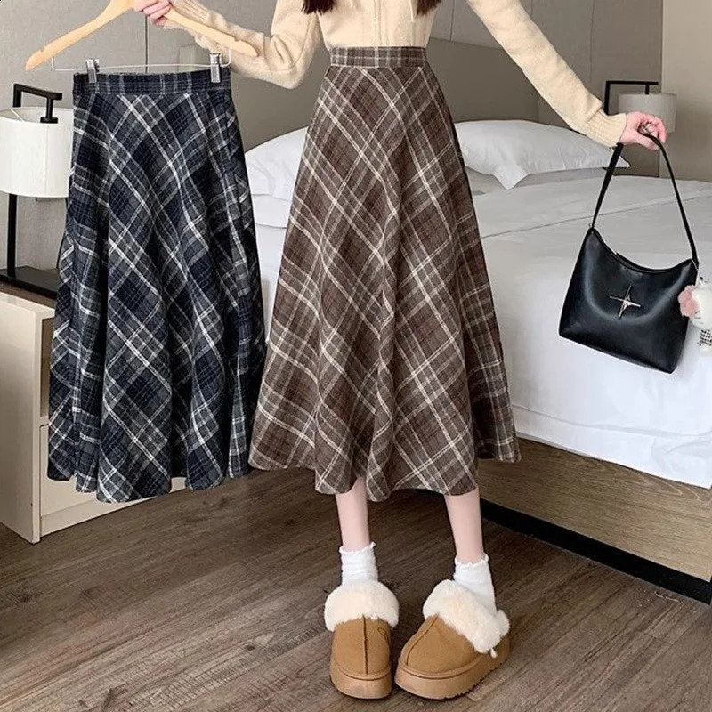 Female Comfortable Mid Wrap Skirts Spring Chic Girls High Waisted Coffee Lady Aline Pleated 250110