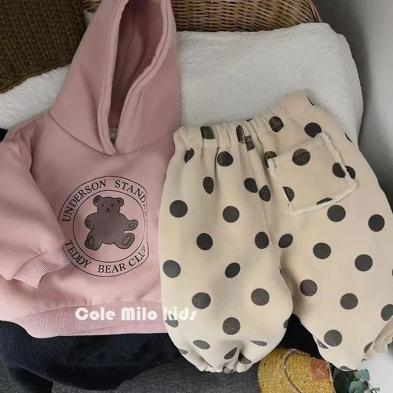 Autumn Velvet Baby Girl Sweatshirt Cotton Bear Print Long Sleeve Kid Girl Pullovers Loose Casual Outwear Toddler Girl Hoodie 250121