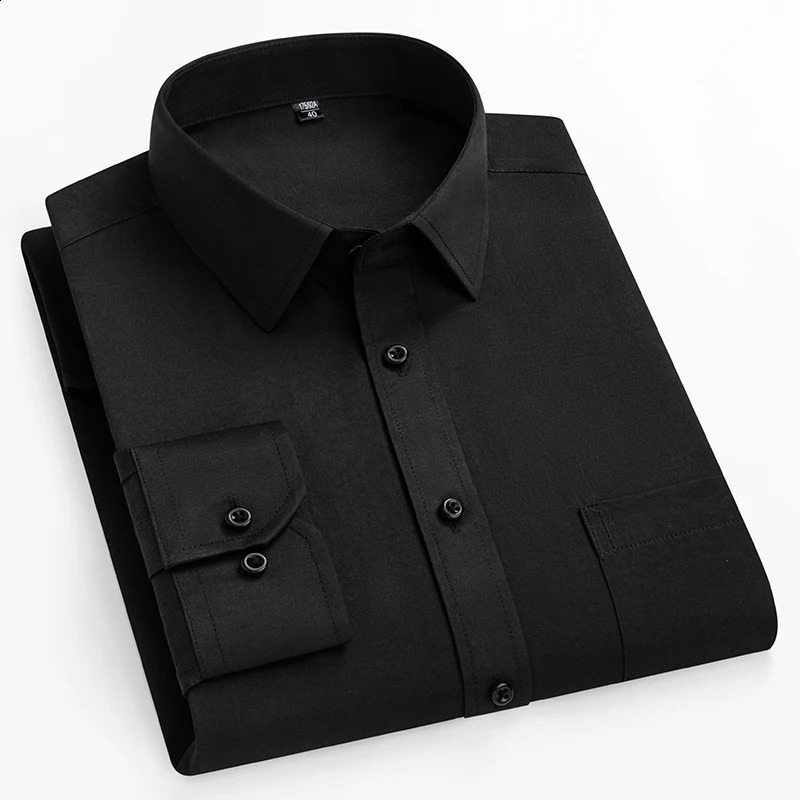 double collor Full shirts for men plus size slim fit formal plain shirt over office clothes solid longsleeve business tops 250110