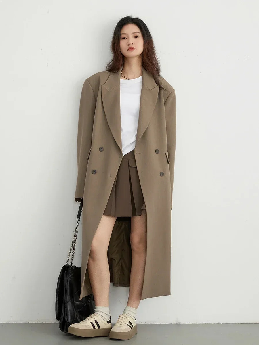CHIC VEN Women Trench Coat Solid Loose Casual Long Overcoat Double Breasted Female Windbreak Woman Outerwears Spring Autumn 250118