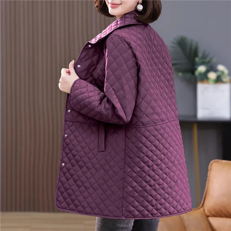 Spring Autumn Retro Comfort Versatile Rhombic lattice Ligh Cotton Loose Women Parkas Down Jacket Warm Coat Female 250108