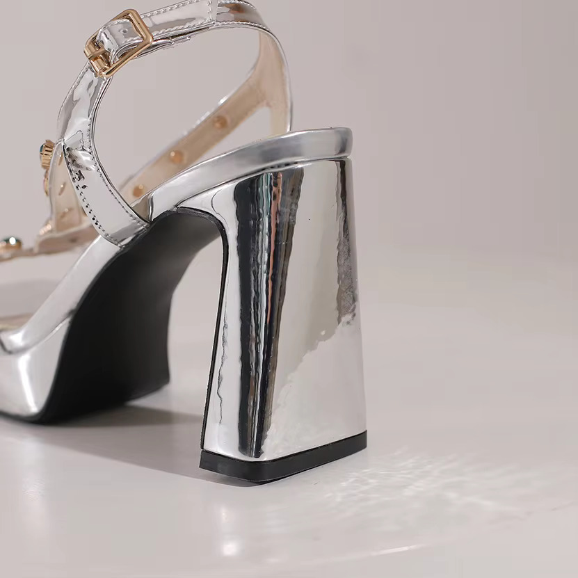 Style High-Heeled Platform Sandals Women Colorful Gems Heels 2024 Summer Sier Square Heel Womens Shoes Sandalias Mujer
