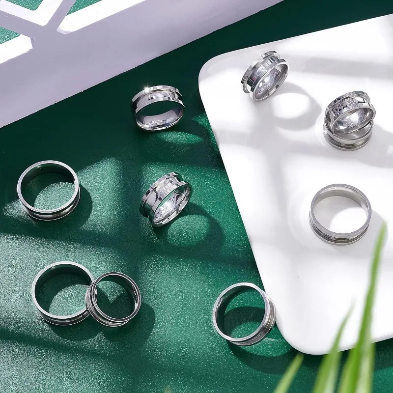 21pcs 7-size blank ring stainless steel finger ring groove core inlaid ring for resin circular blank ring for jewelry making 250109