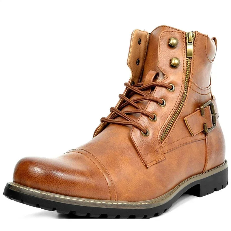 Men Boots Metal Double Zipper Motorcycle Boots men Leather Casual Ankle Boots Motorcycle Botas Hombre Zapatos Para Hombres 250120