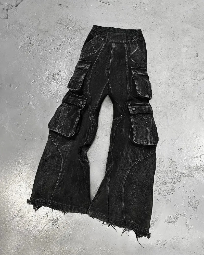 American Heavy Industry Y2K Pocket Baggy Jeans Men Retro Street Hip Hop Washed Loose Harajuku Casual High Waist Wide Leg Jeans 250116