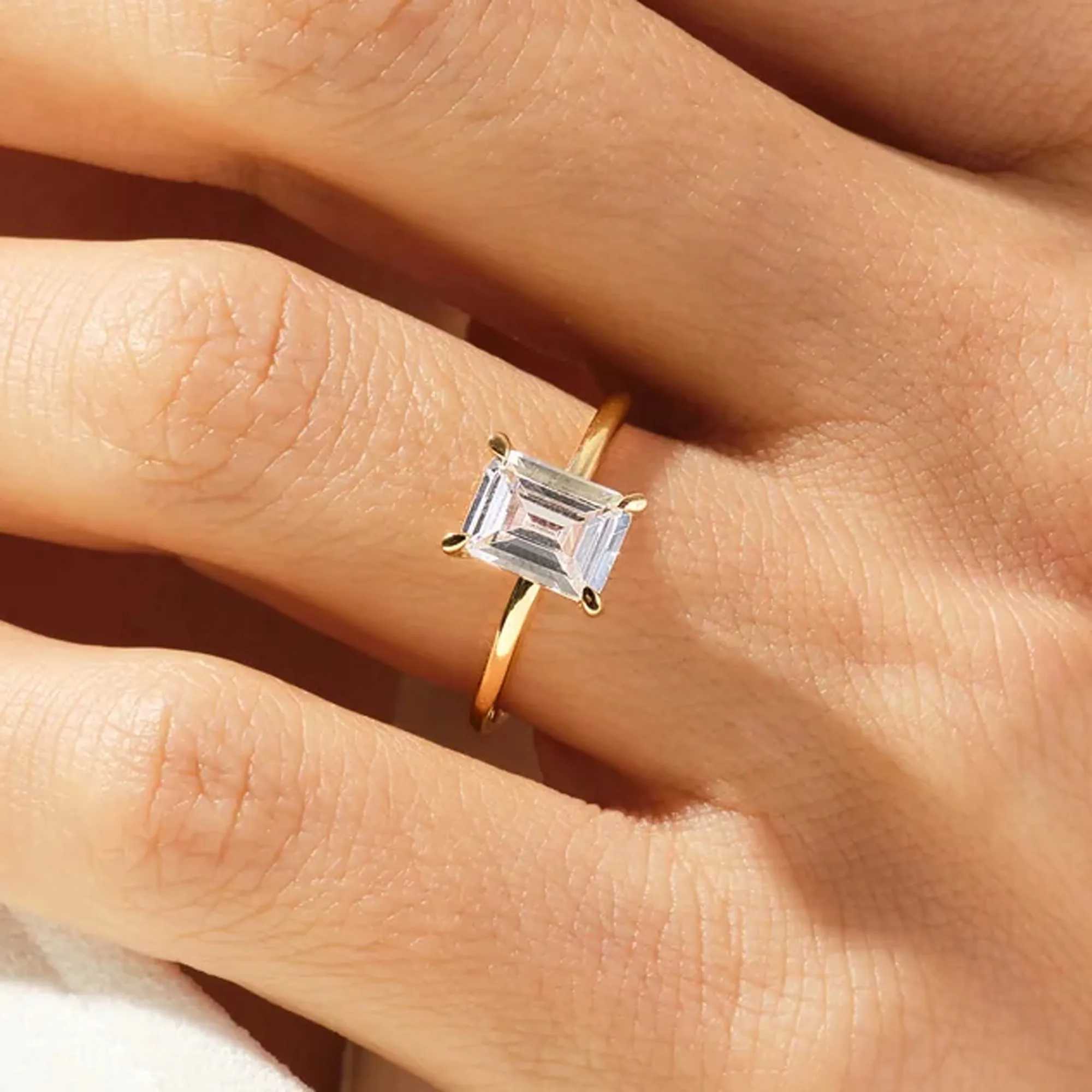 925 Sterling Silver 1CT-3CT Emerald Cut Moissanite Ring for Women 925 sterling silver Yellow Gold Color Diamond Rings Engagement Gifts
