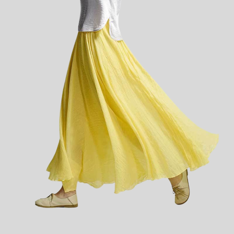 Summer new skirt cotton and linen skirt linen solid color long skirt loose pendulum skirt pleated A-shaped skirt