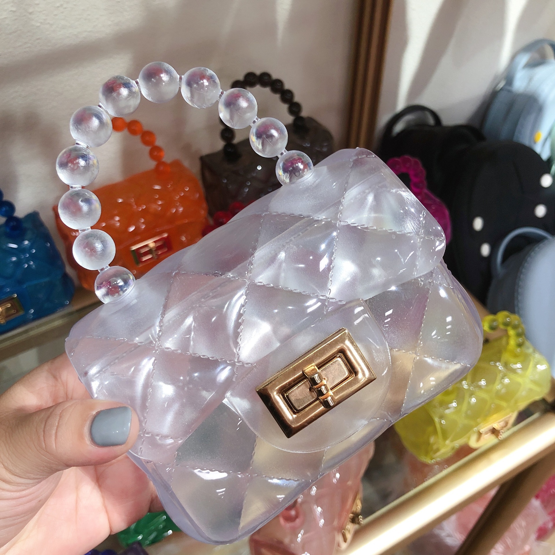 new style New Korean Fashionable Small Fragrance Versatile Lingge Chain Transparent Jelly Pearl Cross Body Bag