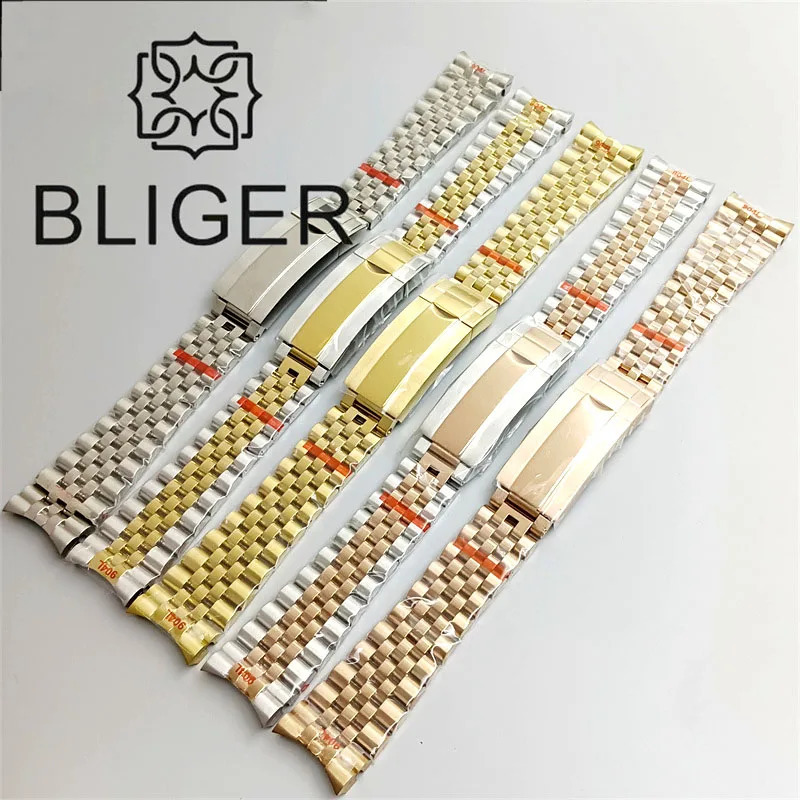 BLIGER 20mm Curved End Link Jubilee Bracelet Silver Gold Rose 904L Stainless Steel Watch Band Fit 40mm Case Slide 250118