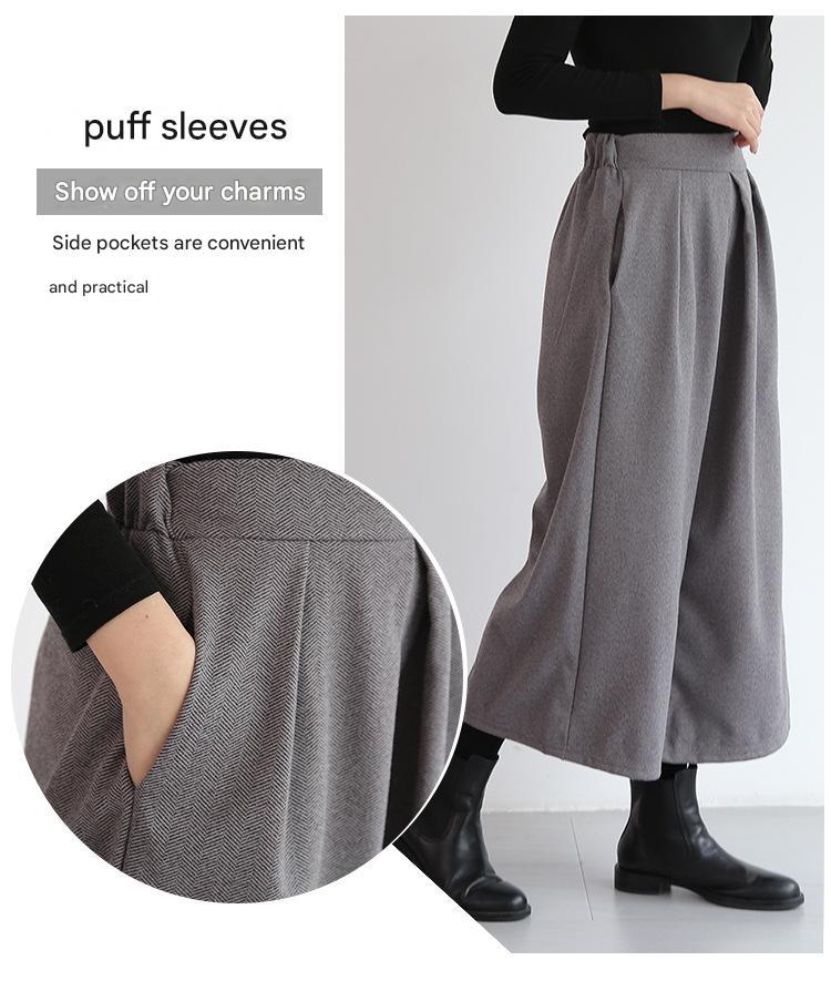 Autumn and winter new best-selling culottes loose wide-leg pants nine-point pants woolen elastic waist wide-leg pants