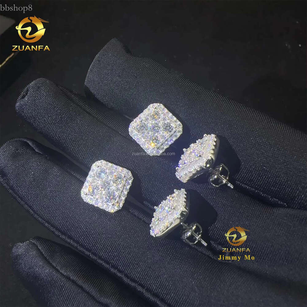 Drop Shipping Popular Square Shape Pass Testser iced out hip hop sterg sier moissanite Dia Stud Earrings Men