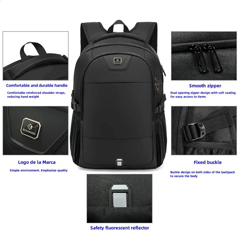 Backpack For Men And Women Fashionable Black Large Capacity Anti-theft Waterproof And Durable Laptop Bag USB Charging Port 250122