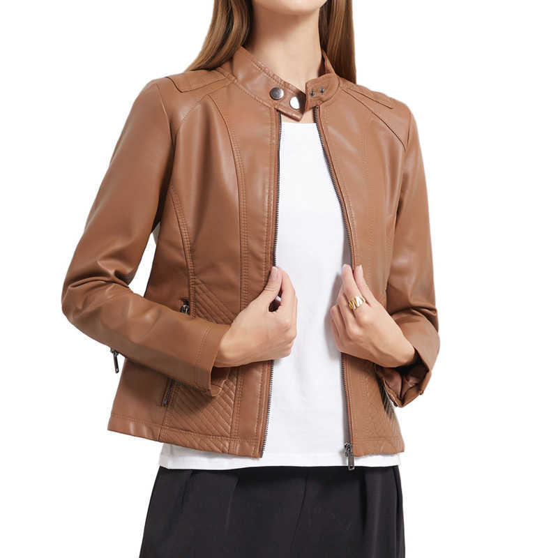 Autumn Winter Leisure Leather Clothes Womens Simple Trend Thin Coat Long Sleeve Motorcycle Jacket Womens Wear Womens Leather Womens Jacket 241209