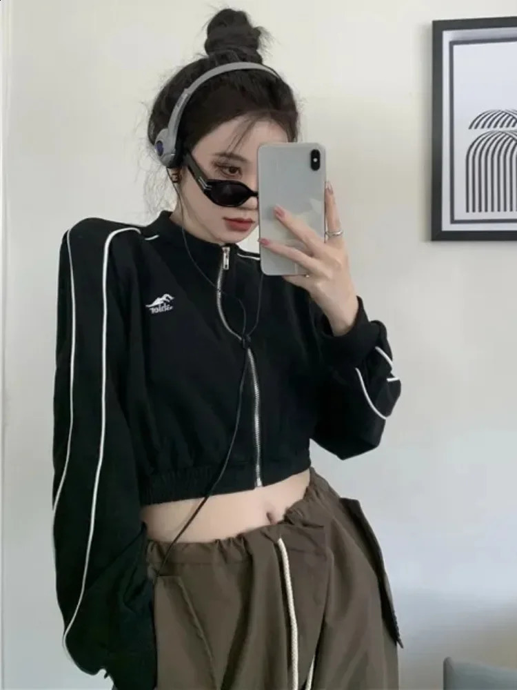 Deeptown Korean Zip Hoodie Y2k Women American Retro Kpop Fashion Streetwear Black Crop Sweatshirt Autumn Zipper Jacket 250109