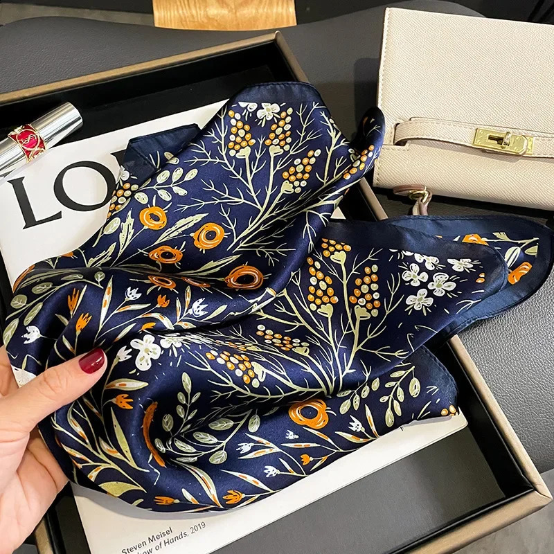 53cm Women Pure Silk Scarf Square Neck Kerchief Bandana Female Floral Hairbands Small Real Silk Satin Scarves 250117