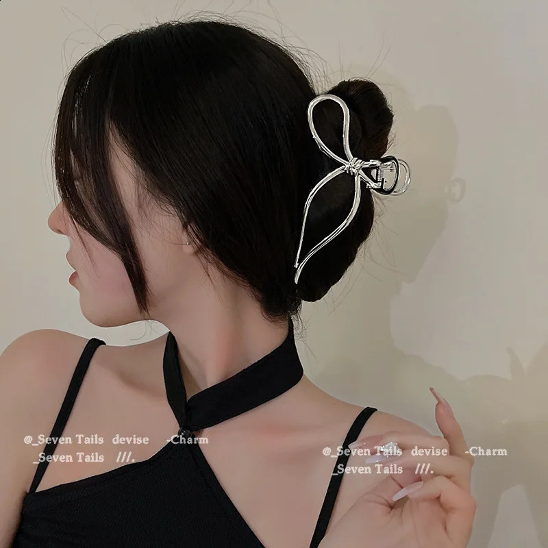 Bow style back head women grab clip large metal hair grab shark clip hair Korean headdress 250120