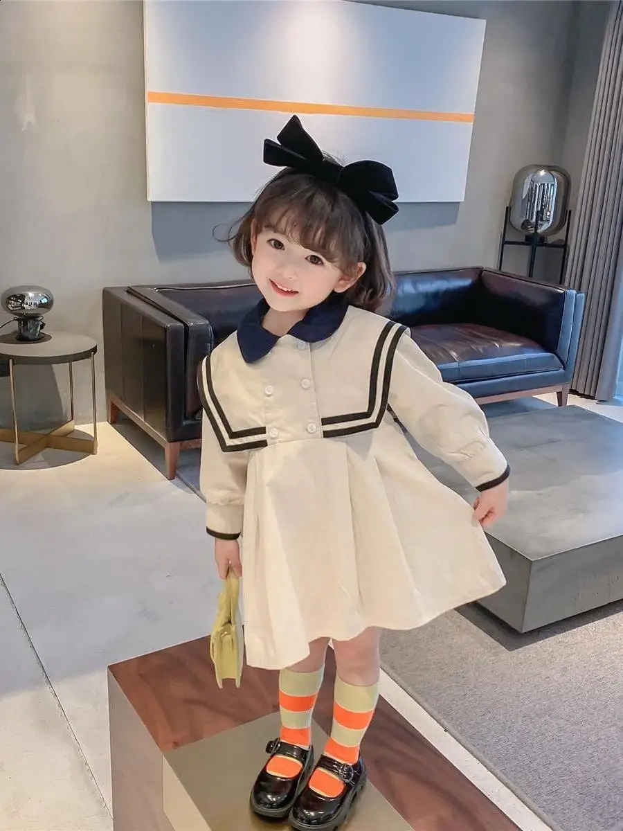 Spring Infant Baby Girl Trendy Dress Cotton Preppy Style Turn Down Collar Kid Casual Long Sleeve Toddler Vestido 250117
