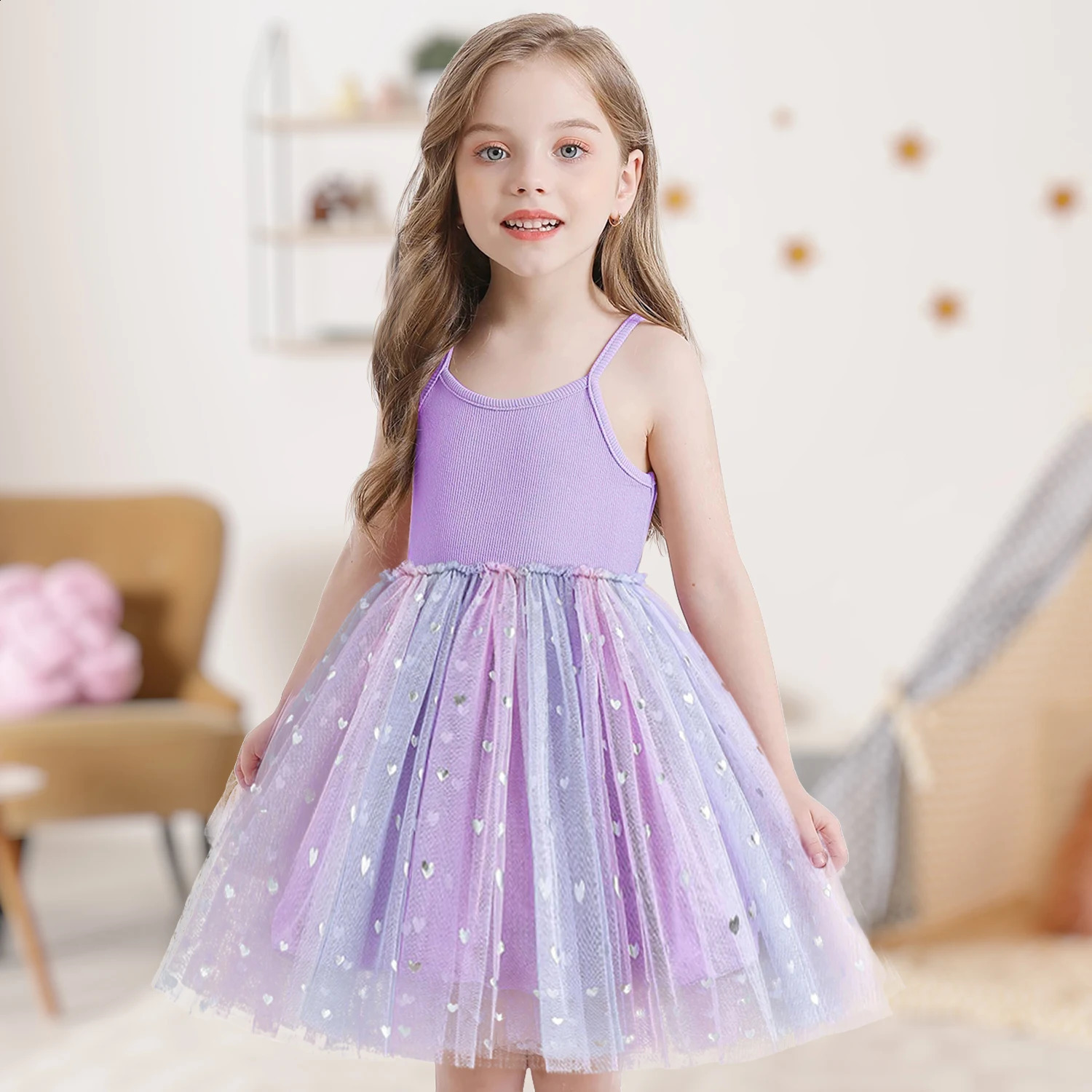 Summer Cute Girls Sequined Princess Dress Kids Sleeveless Tulle Clothes Children Birthday Party Vestido Easter Tutu Costume 250116